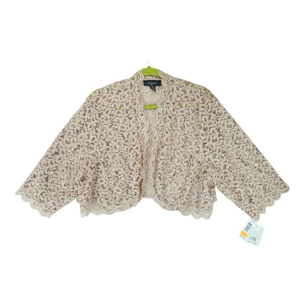 NWT R&M Richards Taupe Open Crochet Sequin Formal‎ Cocktail Jacket Top Sz 24W